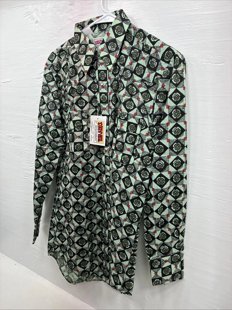 New Mens Denver Green Design Long Sleeve Pearl Snap 14.5 Small AA-81