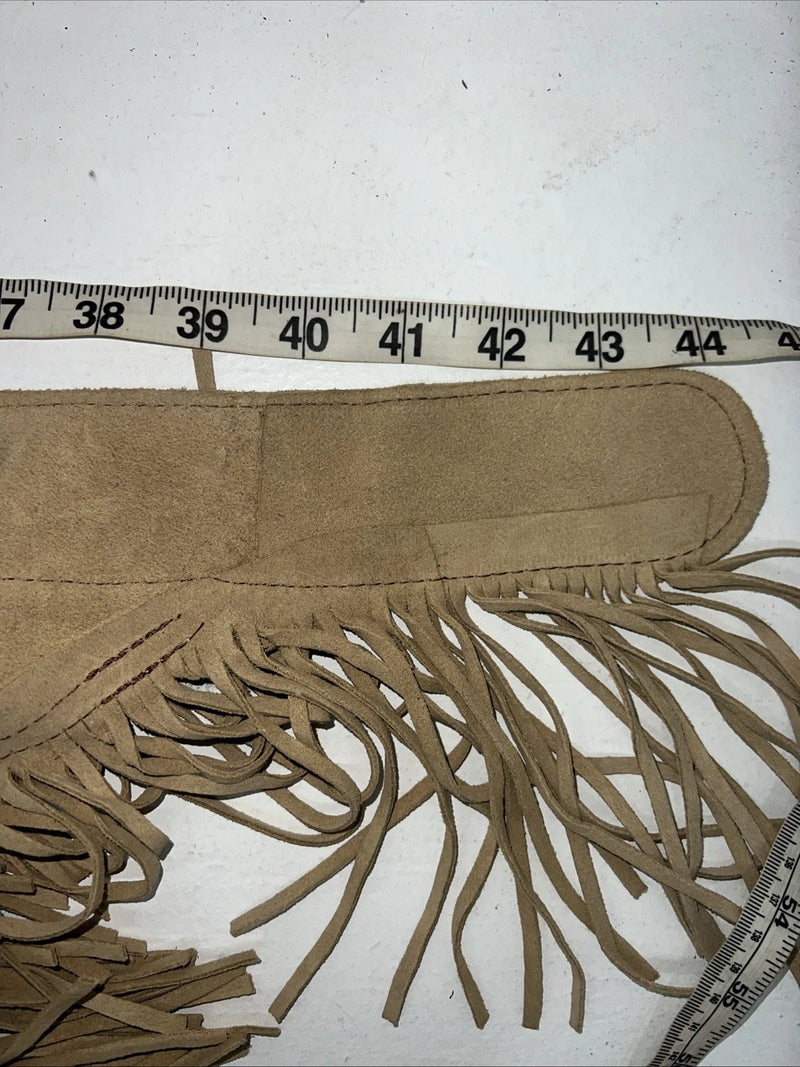 New Tan Congress Leather Show Chaps With Fringe Adjustable Waist 44” L-45