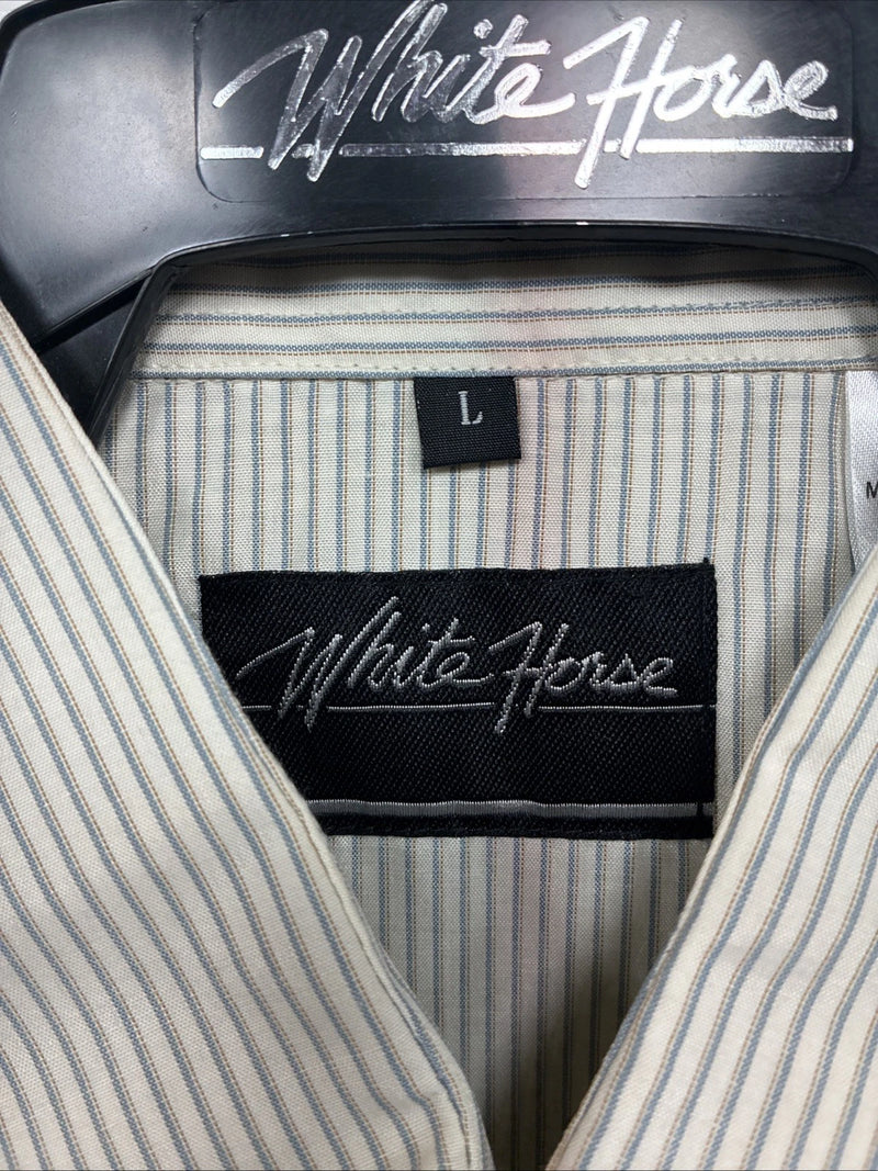 New Men’s White Horse Yellow Stripe Short Sleeve Pearl Snap Large CC-45
