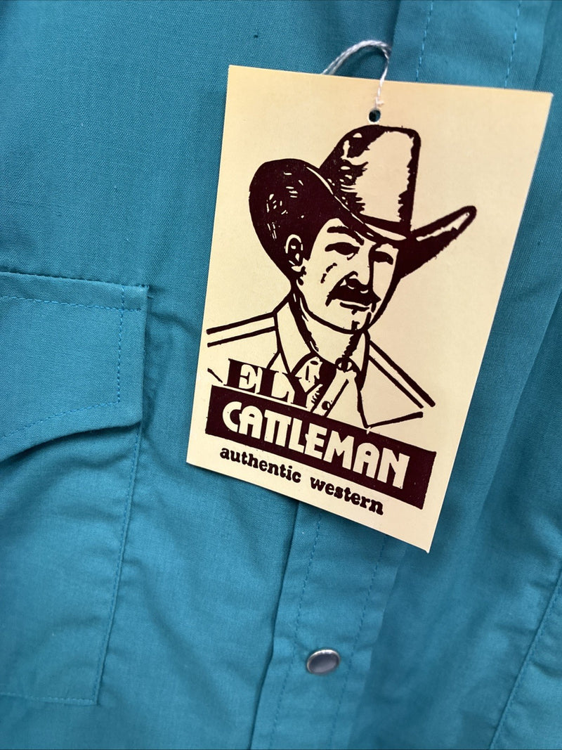 New Men’s ELY Cattleman Teal Simple Long Sleeve Pearl Snap Medium J-92