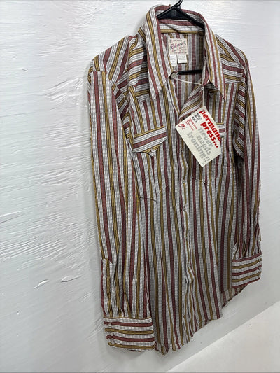 New Men’s Rock mount Multicolor Stripe Long Sleeve Pearl Snap 15.5 Medium AA-71