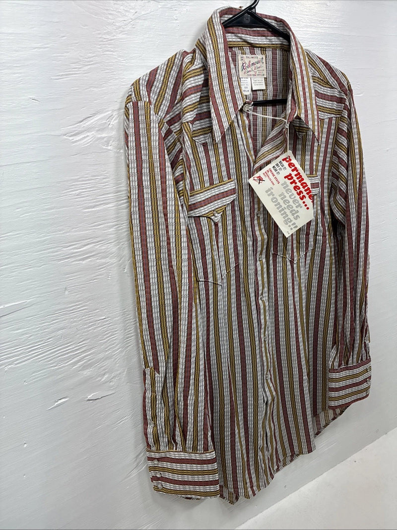 New Men’s Rock mount Multicolor Stripe Long Sleeve Pearl Snap 15.5 Medium AA-71