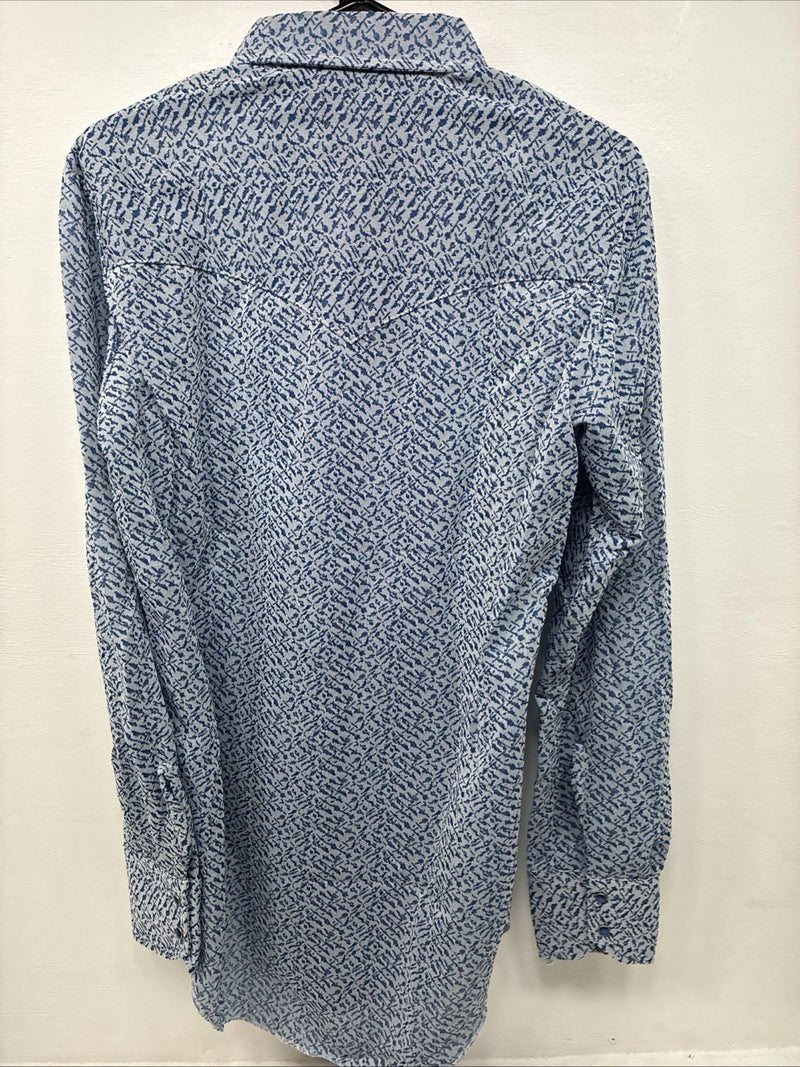New Men’s Miller Blue Deigned Long Sleeve Pearl Snap 15.5 Medium II-102