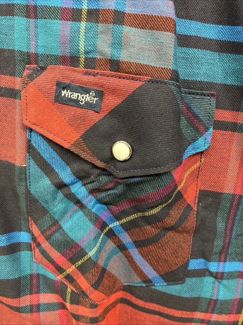 New Men’s Wrangler Red Blue Navy Flannel Long Sleeve Pearl Snap 20 X 36 XL H-60