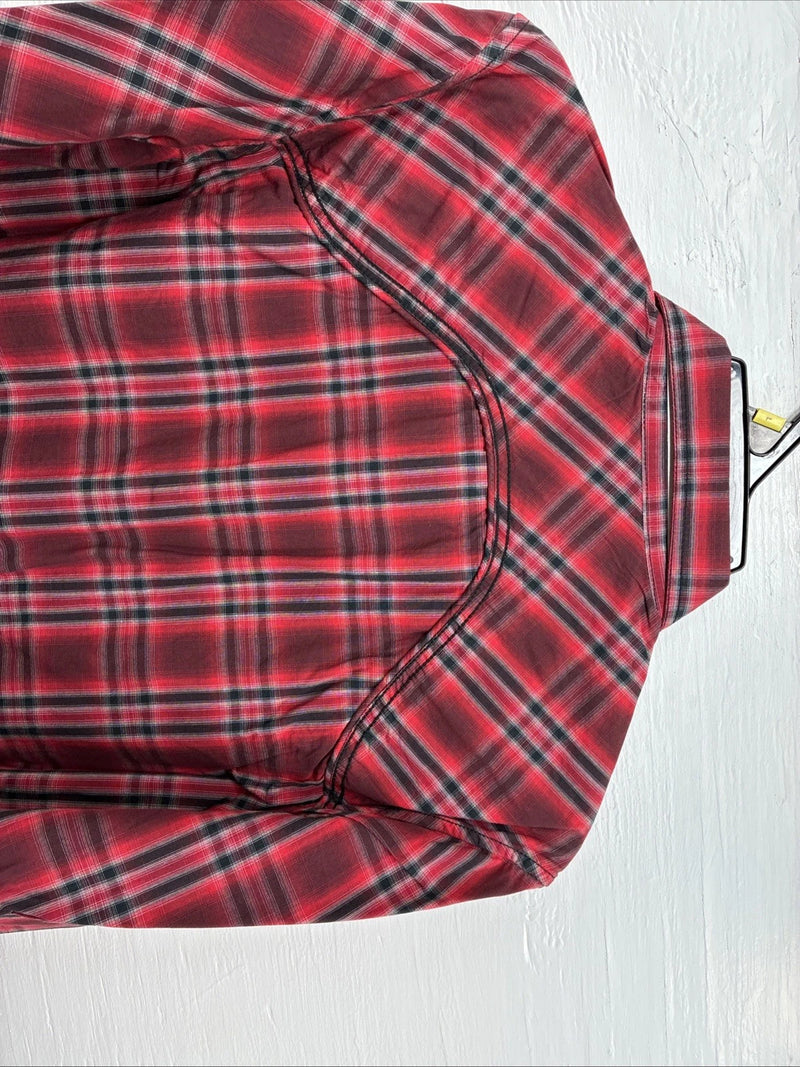 New Men’s ELY 1878 Red Black Plaid Long Sleeve Pearl Snap Large Q-69