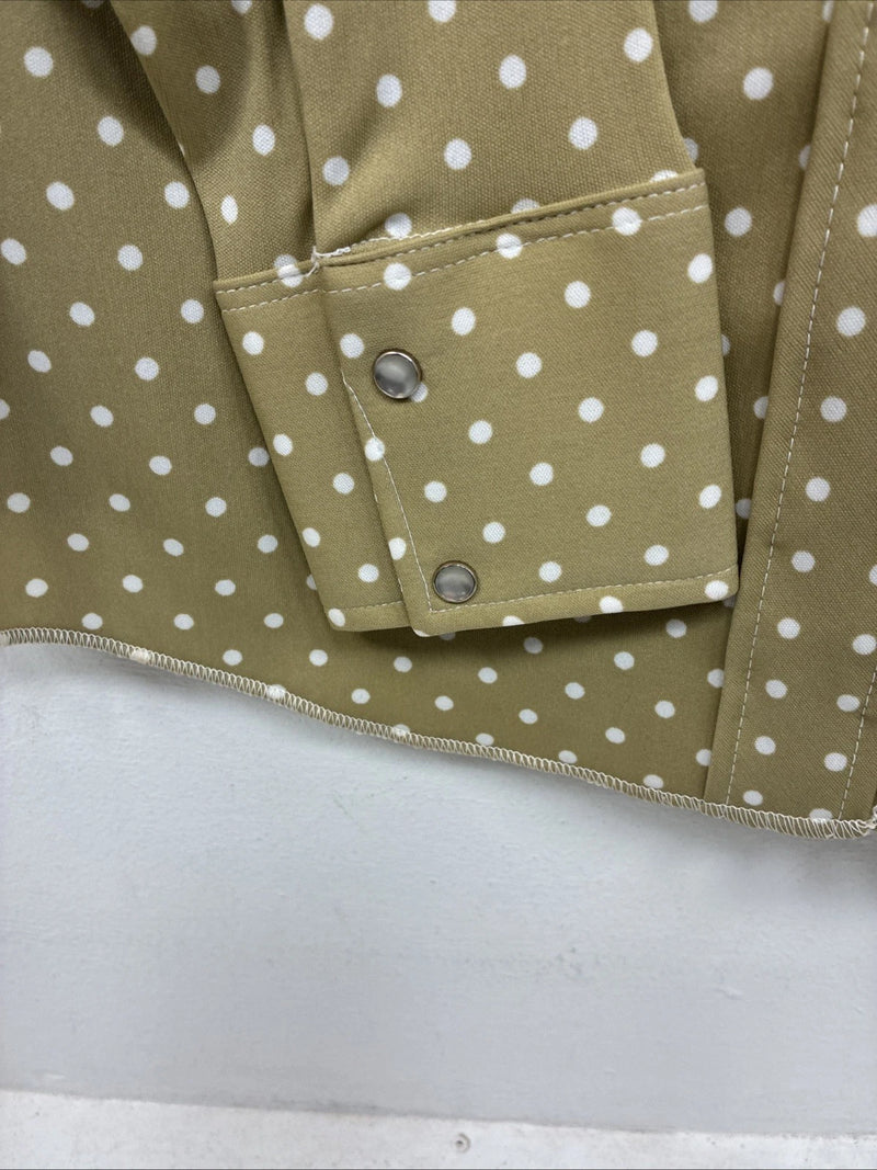 New Women’s Dickson Jenkins Tan Polkadot Long Sleeve Pearl Snap Size 34 KK-62