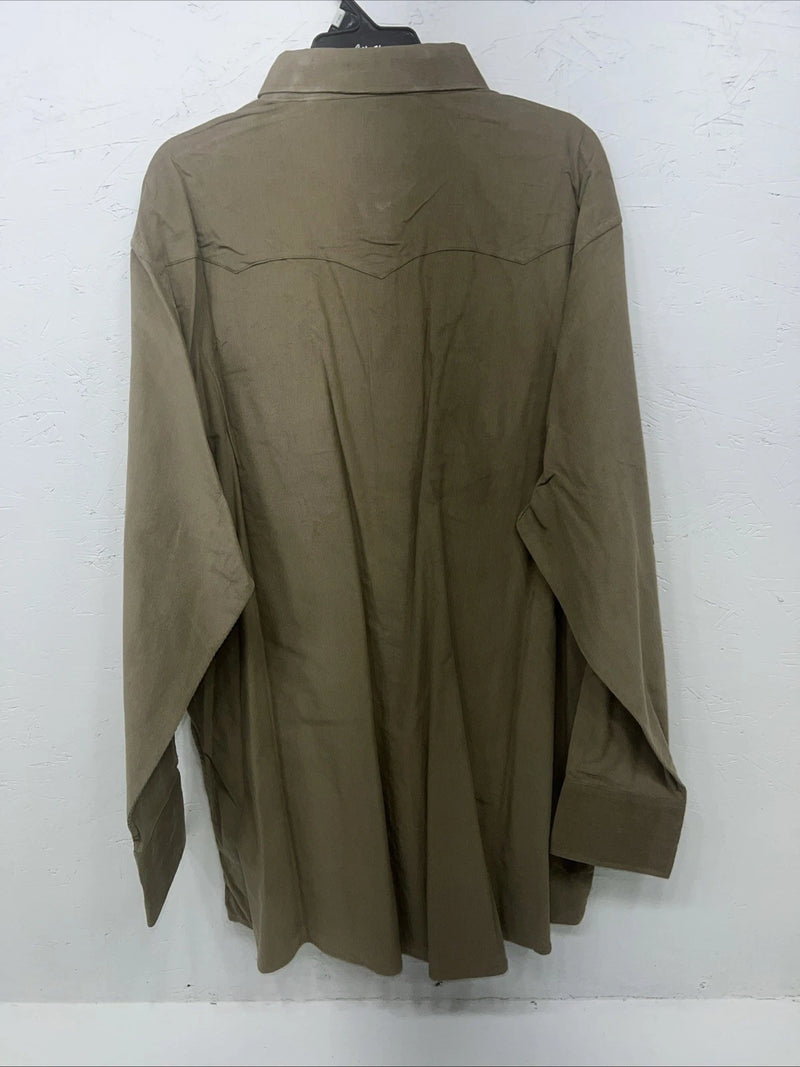 New Mens Tan Velvet White House Pearl Snap Long Sleeve Shirt. XXL G-65