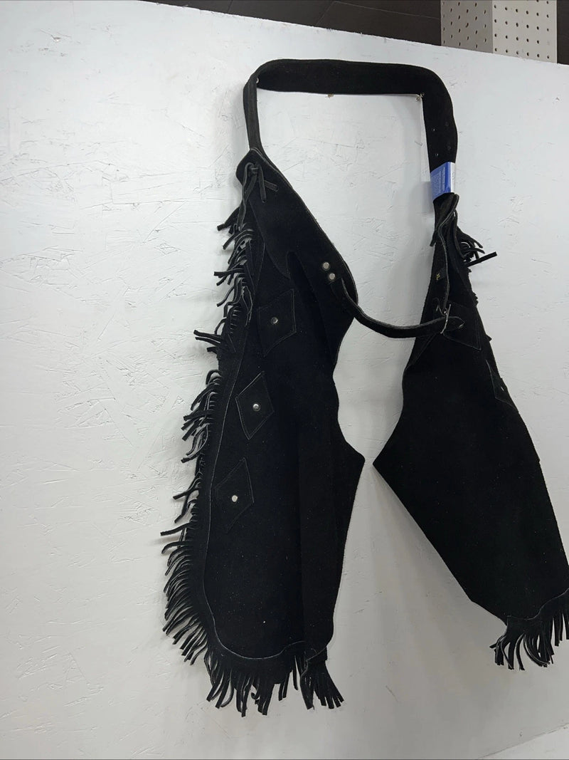 New Black ABetta Show Chaps With Fringe Adjustable Waist XL 46” L-33