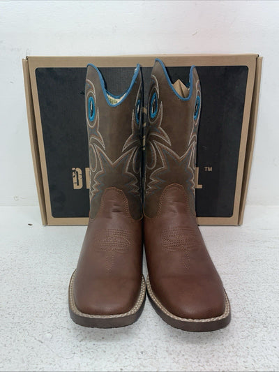 New Youth Brown DBL Barrel Cowboy Boots. 4476232 5.5 5 1/2. 2-98