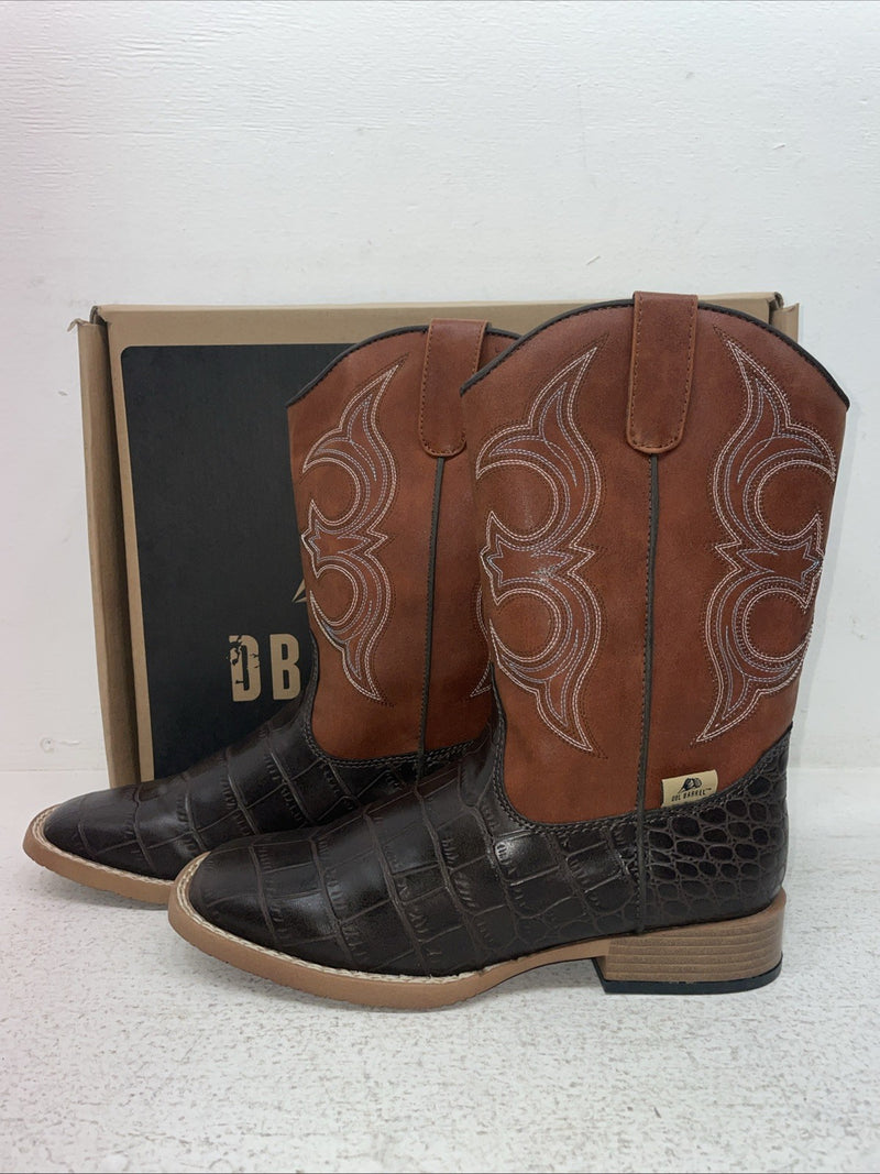 New Youth Brown DBL Barrel Cowboy Boots. 4475202 5. 2-96
