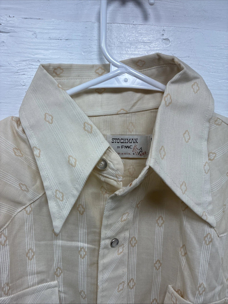 New Men’s Stockman Yellow Designed Long Sleeve Pearl Snap 15 Medium M-97