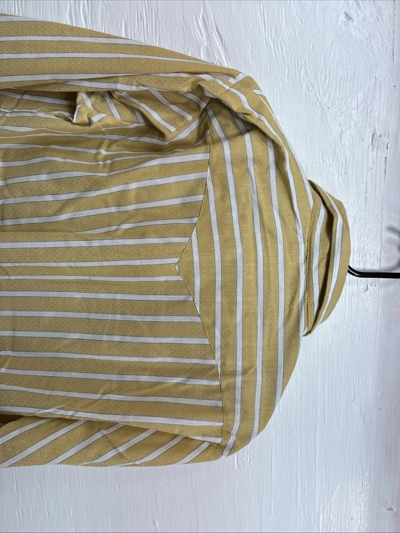 New Men’s Fenton Yellow White Stripe Long Sleeve Pearl Snap 16 Large X-110