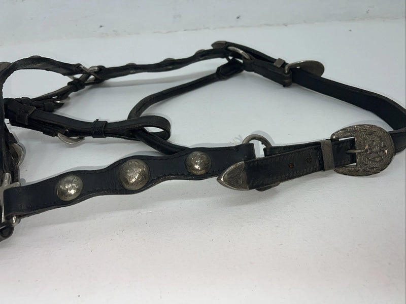 New Black Leather Full Horse Show Halter Gold accents 3C-15