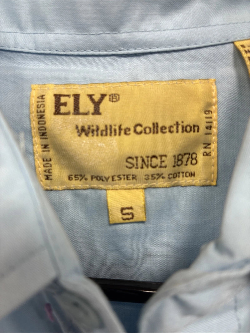 New Men’s ELY Wildlife Blue Horse Design Long Sleeve Pearl Snap Small AA-8