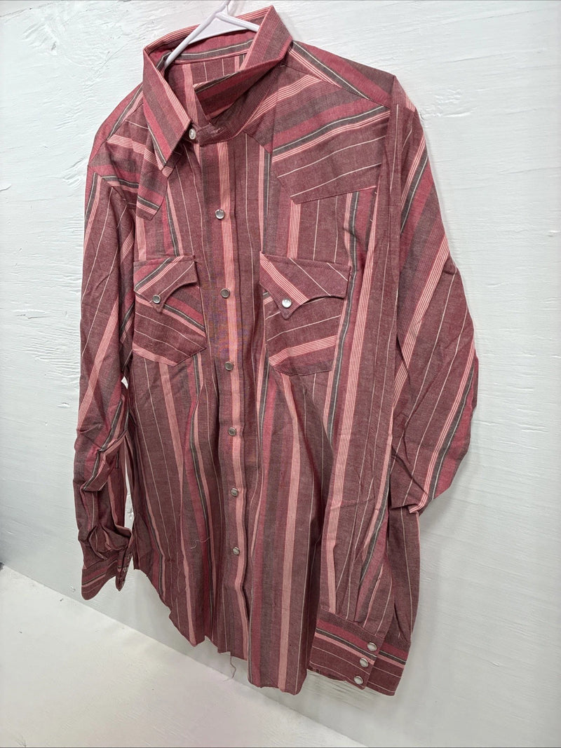New Men’s H Bar C Pink Stripe Long Sleeve Pearl Snap Large X-54