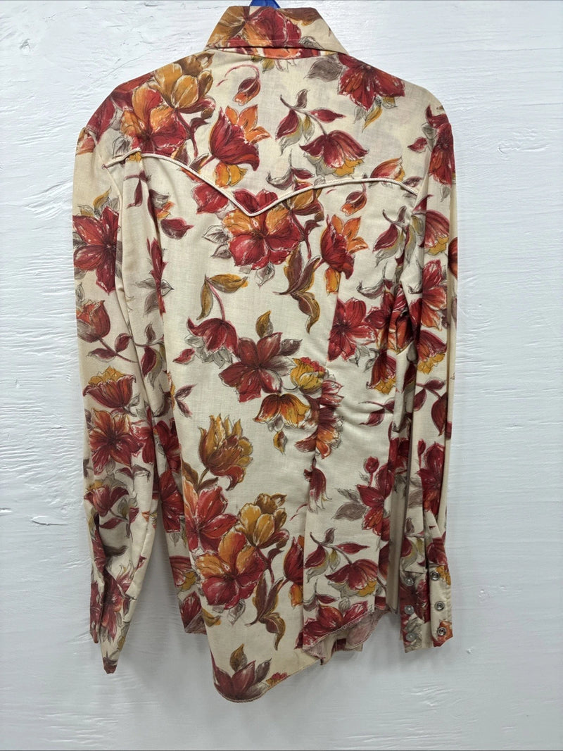 New Men’s Panhandle Floral Red Design Long Sleeve Pearl Snap XS J-58