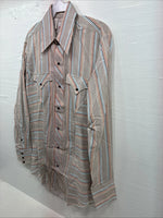 New Men’s Tem Tex Multicolor Stripe Long Sleeve Pearl Snap 14.5 X 33 Small V-8