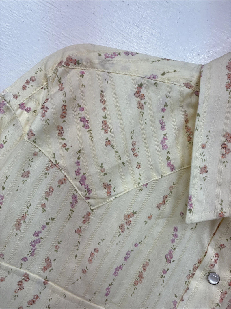 New Women’s White Horse Yellow Floral Long Sleeve Pearl Snap Size XL YY-46 