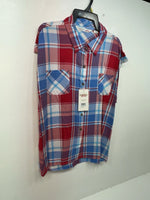 New Women’s Plaid Cumberland Outfitters Cut Off Button Up Shirt L #14119 3B-49