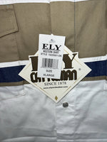 New Mens White Blue ELY Cattleman Long Sleeve Pearl Snap Shirt. XL S-30