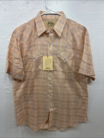 New Men’s ELY Cattleman Orange Plaid Short Sleeve Pearl Snap Large X-24