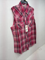 New Women’s Cumberland Pink Plaid Short Sleeve Pearl Snap Large GG-27