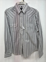 New Women’s White Horse Black White Stripe Long Sleeve Pearl Snap Medium LL-80