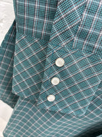 New Men’s White Horse Green Plaid Long Sleeve Pearl Snap Medium K-43