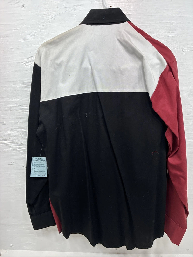 New Men’s Cowboy Threads Black Red White Long Sleeve Button Up Medium O-60