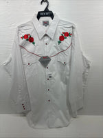 New Men’s ELY diamond White Rose Long Sleeve Pearl Snap 3XL F-53