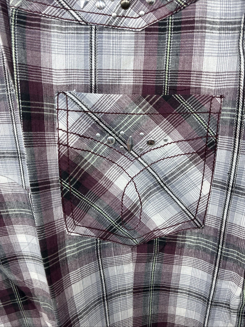 New Women’s Cumberland Purple Plaid Long Sleeve Pearl Snap 1XL GG-23