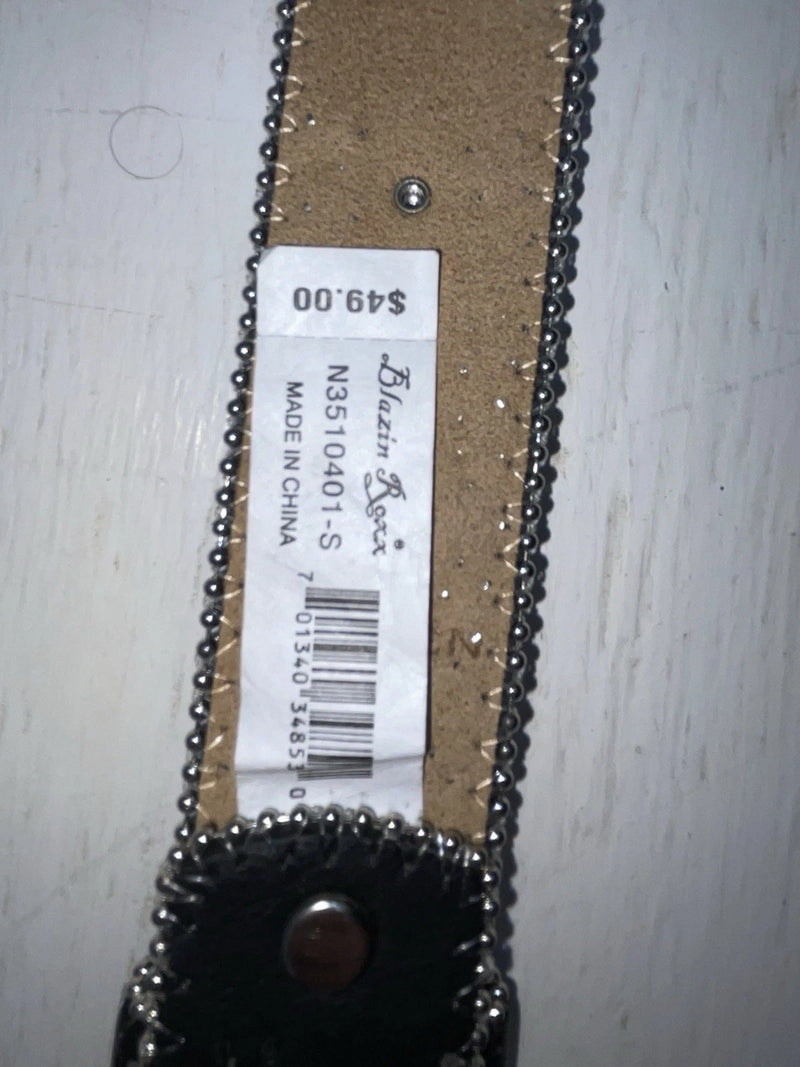 New Black Genuine Leather Blazin Roxx Silver Bling Cross S Belt #N3510401 Z-103