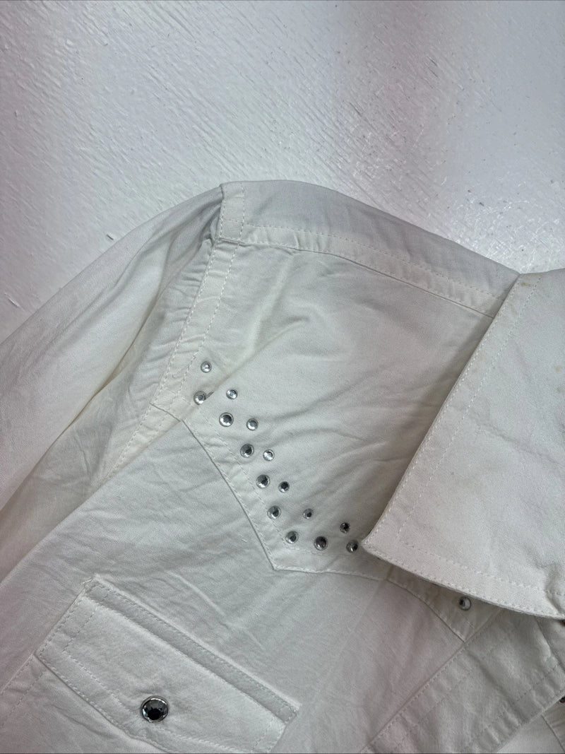 New Women’s Cumberland White Gem Long Sleeve Pearl Snap Medium KK-82
