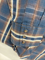 New Men’s ELY 1878 Blue Brown Plaid Long Sleeve Pearl Snap XL T-13