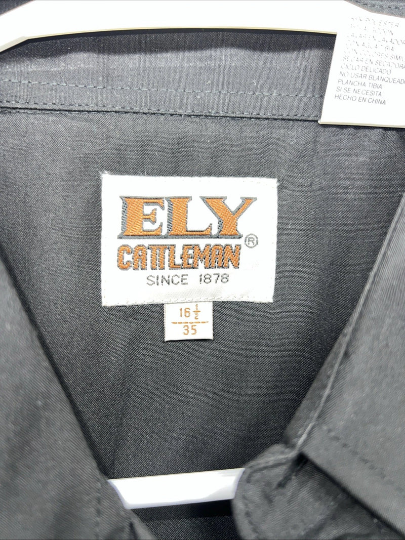 New Men’s Black ELY cattleman Pearl Snap Long Sleeve Shirt 16.5x35 L P-34