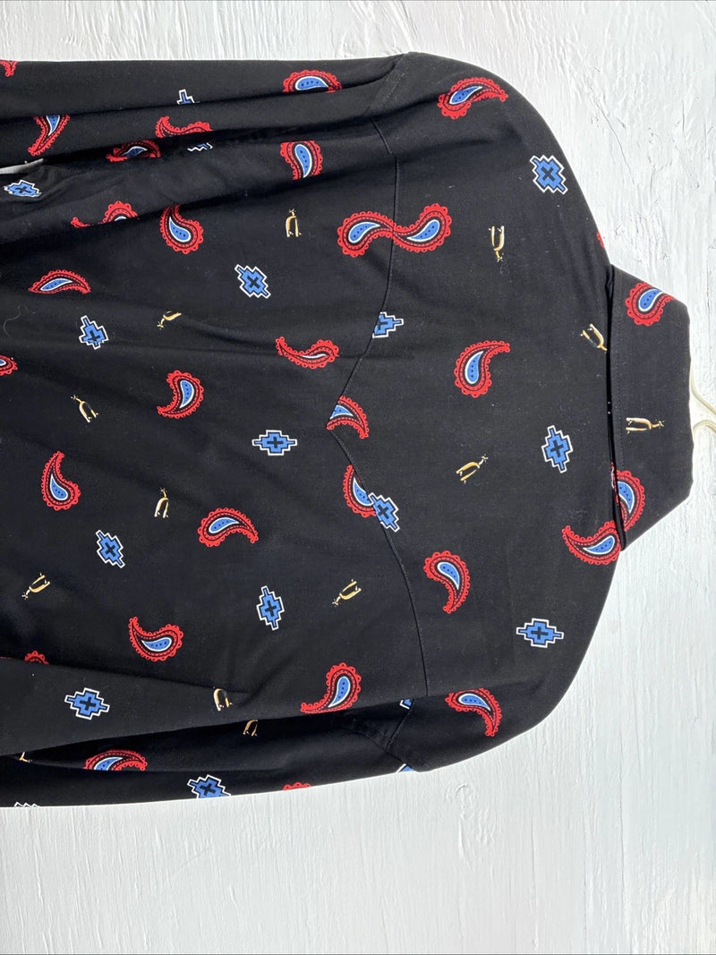 New Men’s Wrangler Black Designed Long Sleeve Button Up 16.5 Large Q-76