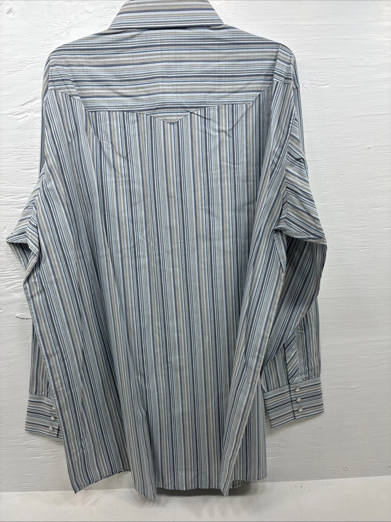 New Men’s White Horse Multiple Color Stripe Long Sleeve Pearl Snap 2XL H-48