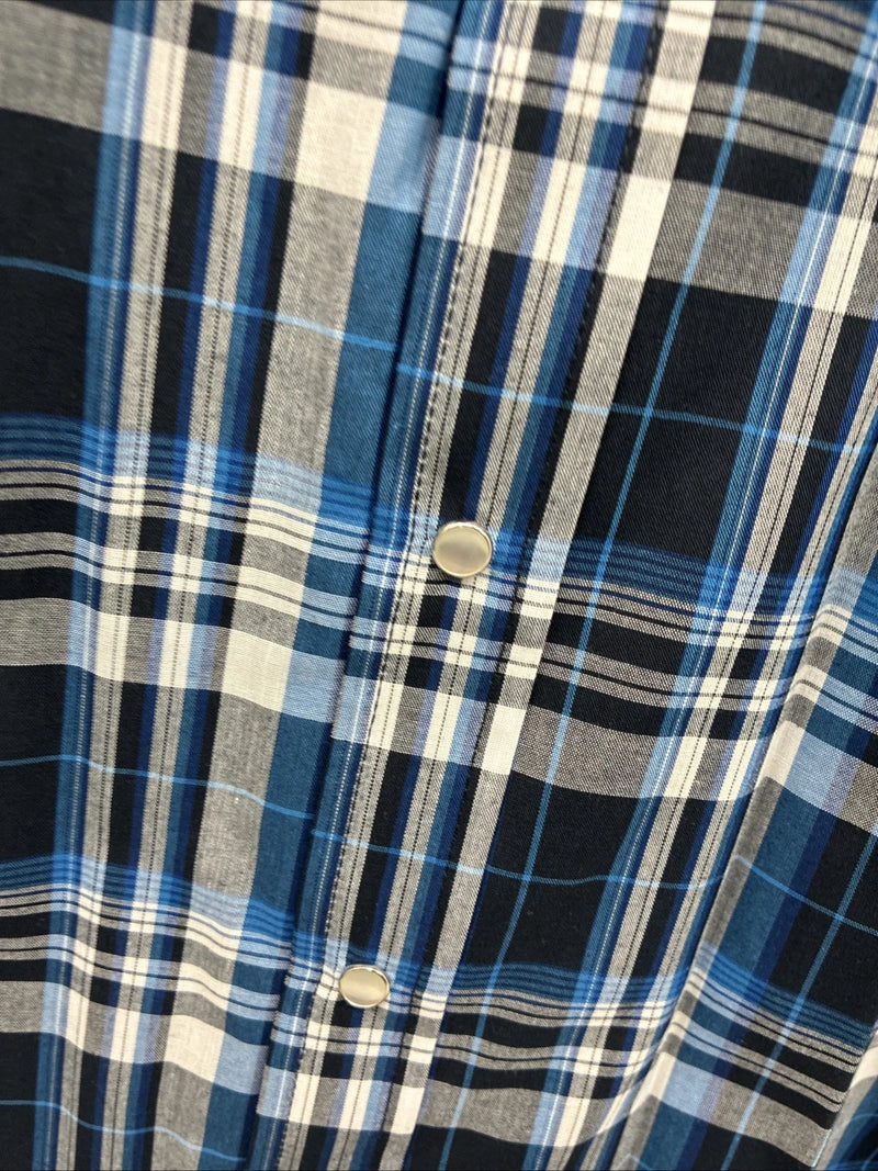 New Men’s ELY Cattleman Blue Flannel Long Sleeve Pearl Snap 4XL E-89