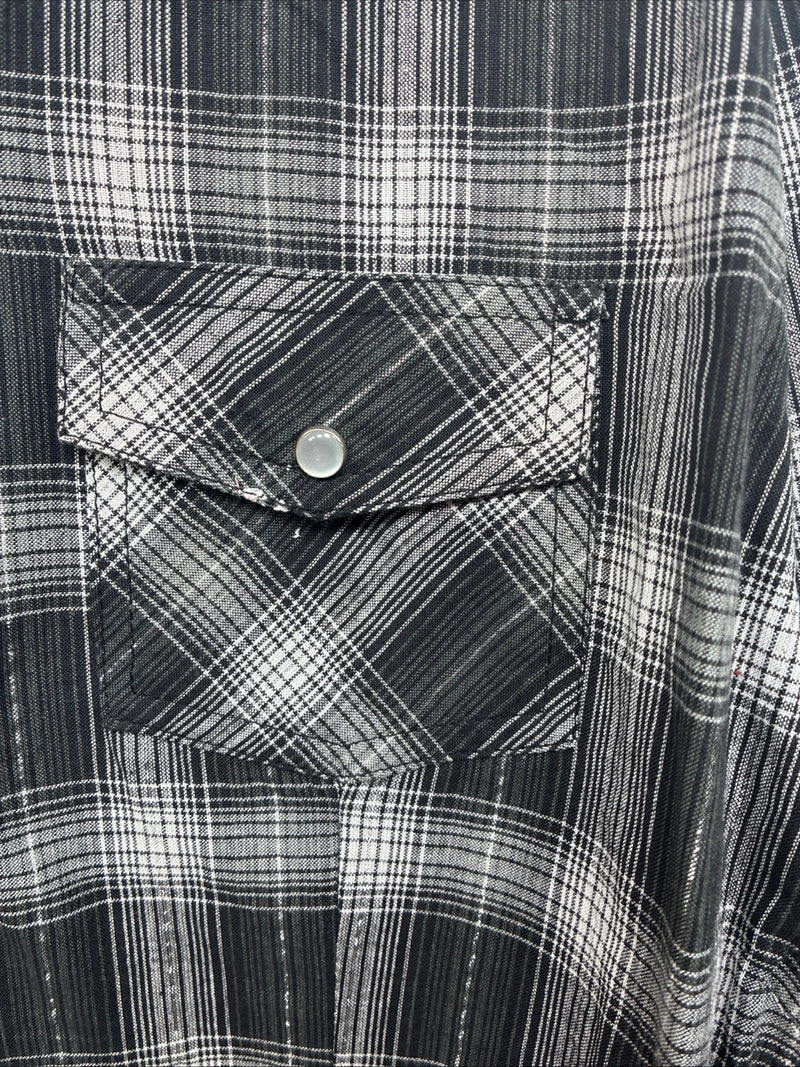 New Women’s Cumberland Black Plaid Long Sleeve Pearl Snap 2XL GG-12