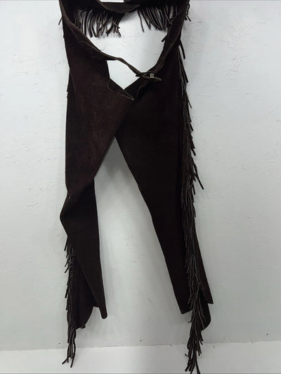 NOS Brown Show Chaps With Fringe Adjustable Waist 38” N-38