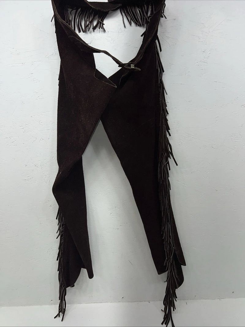 NOS Brown Show Chaps With Fringe Adjustable Waist 38” N-38