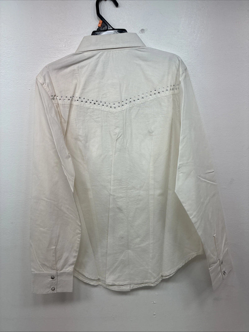 New Women’s Cumberland White Gem Long Sleeve Pearl Snap Medium KK-17