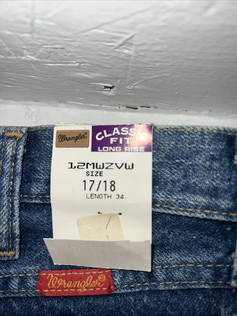 New Men’s Cowboy Cut Wrangler Classic Fit Long Rise Denim Jeans. 17/18x34 K-11