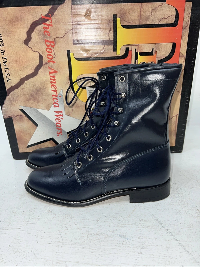 New Women’s Navy Lace Up Texas Brand Cowboy Boots. 4445 7.5 7 1/2 M. 18-27
