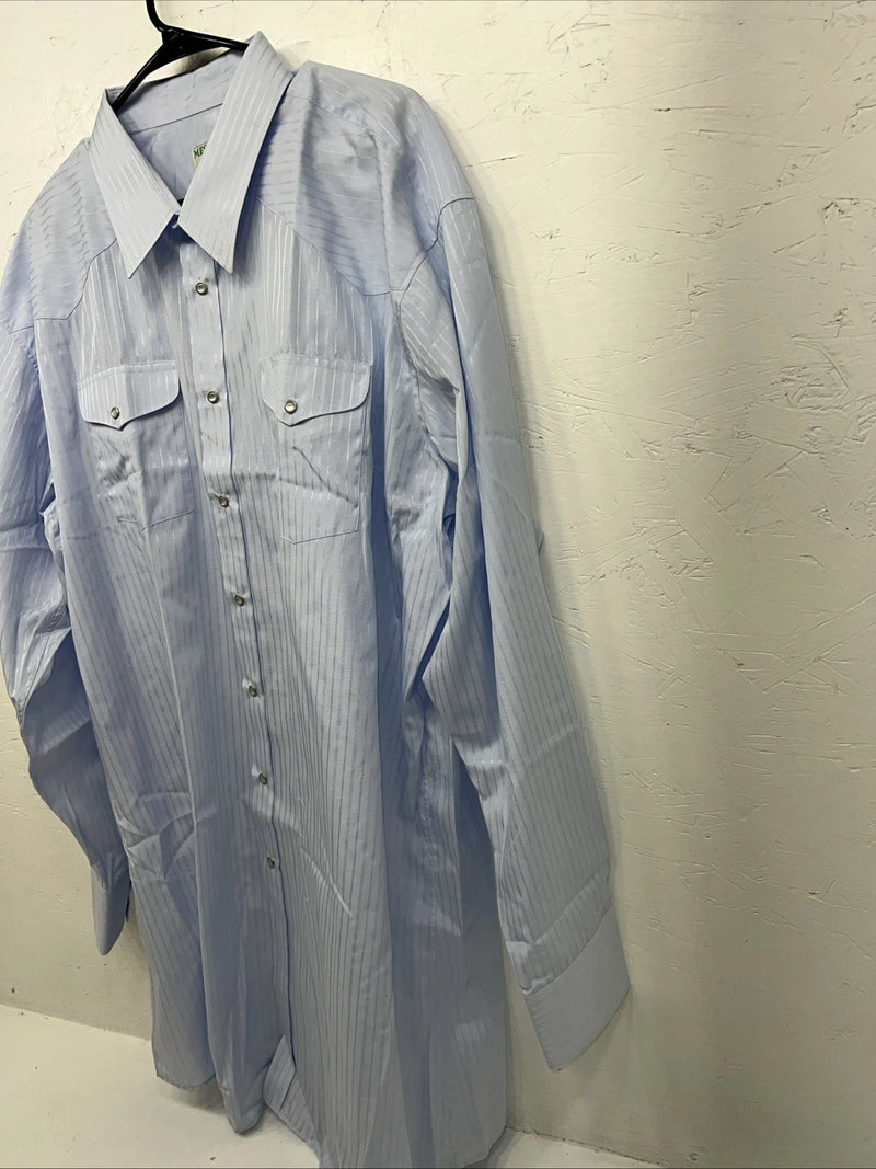 New Men’s Blue Stripped Mesquite Pearl Snap Long Sleeve Shirt. 19x37 3XL G-79