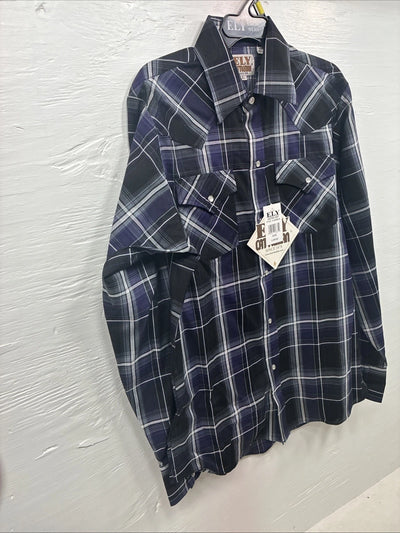 New Kids ELY Cattleman Purple Plaid Long Sleeve Pearl Snap Large DD-33