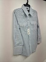New Kids White Horse Blue Stripe Long Sleeve Pearl Snap Medium DD-75