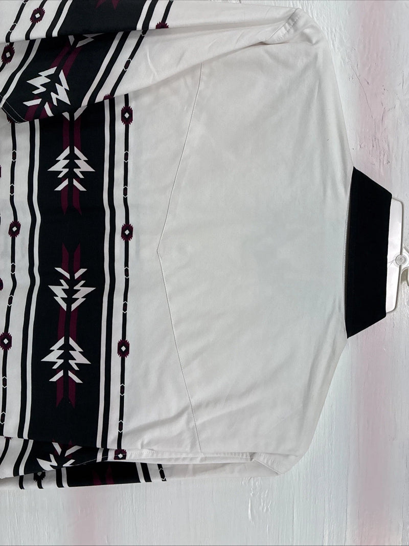 New Men’s Cumberland White Black Purple Long Sleeve Pearl Snap Medium K-26