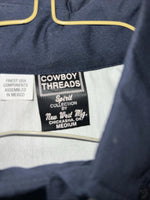 New Men’s Navy White Tan Cowboy Threads Button Up Long Sleeve Shirt Medium I-53