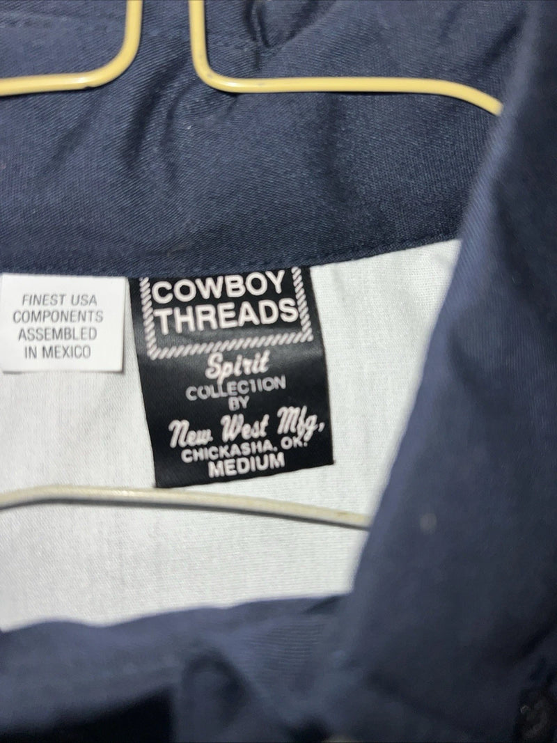 New Men’s Navy White Tan Cowboy Threads Button Up Long Sleeve Shirt Medium I-53
